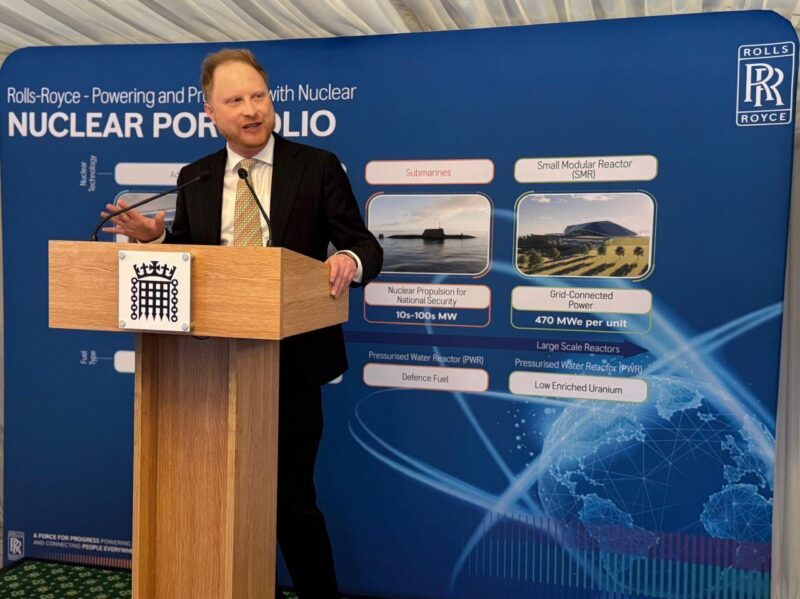 Jonathan Davies MP giving a speech at Rolls Royce event.