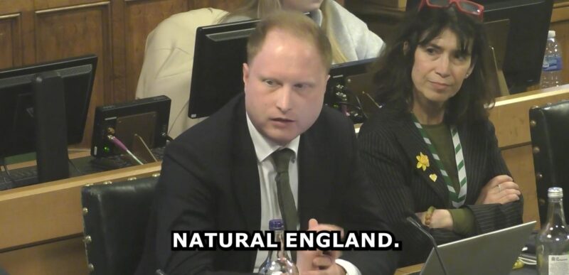 Jonathan Davies MP scrutinising Natural England about a carbon calculator for windfarms on English peatlands.